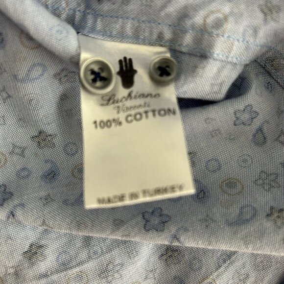 Visconti Black Blue Floral Stars Long Sleeve Button Down Shirt Flip Cuff Size XL - Picture 8 of 10